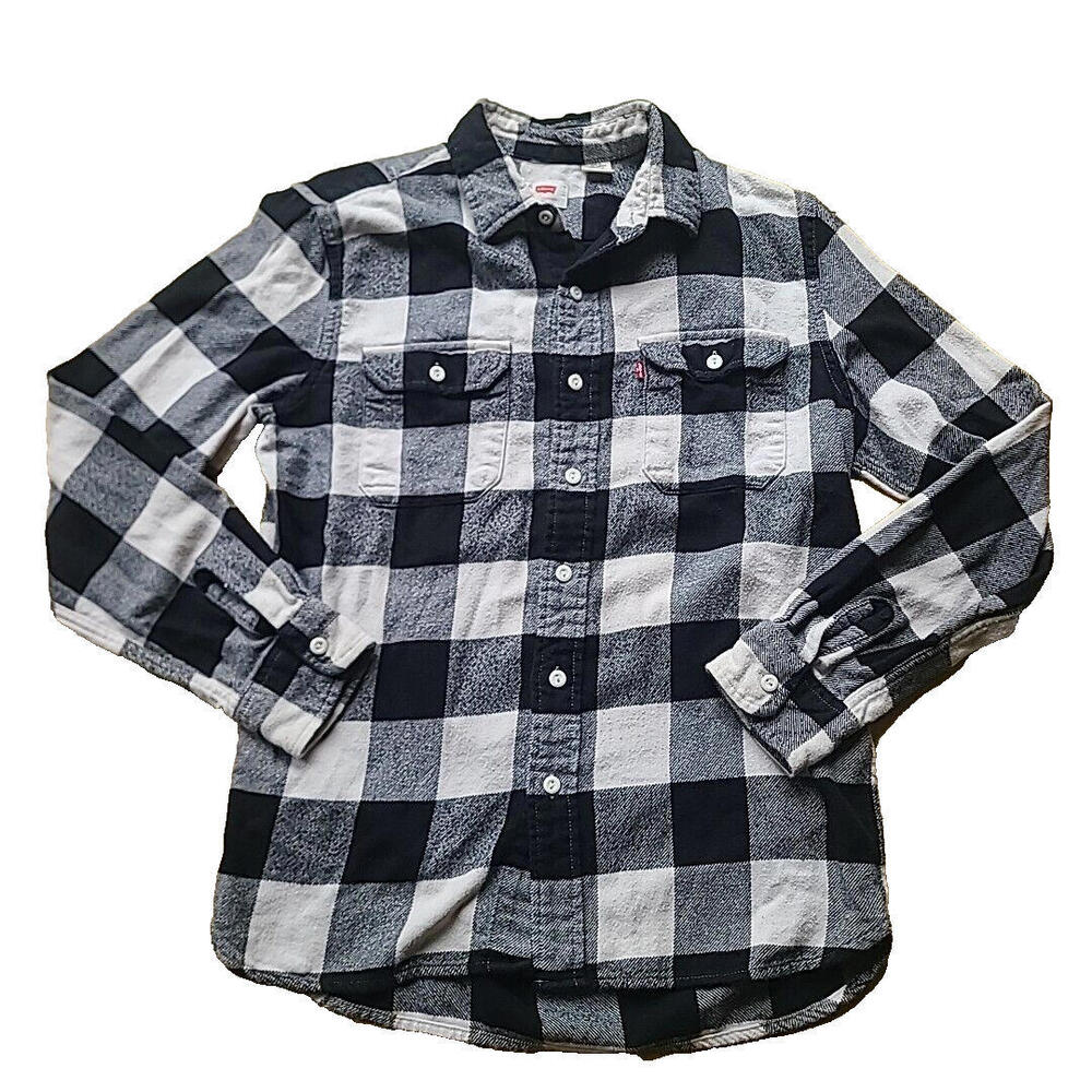 Levi's Classic Plaid Flannel Worker Over Shirt Mens Medium White Cotton  19587